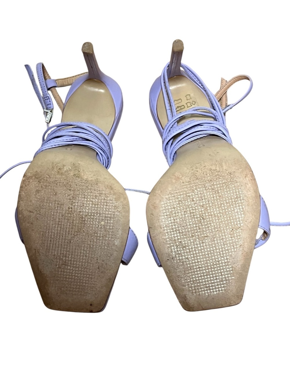 SCHUTZ Vikki Lavender Lilac Lace Up Strappy Stiletto Heels Square Toe Sandals 8 - Picture 15 of 16